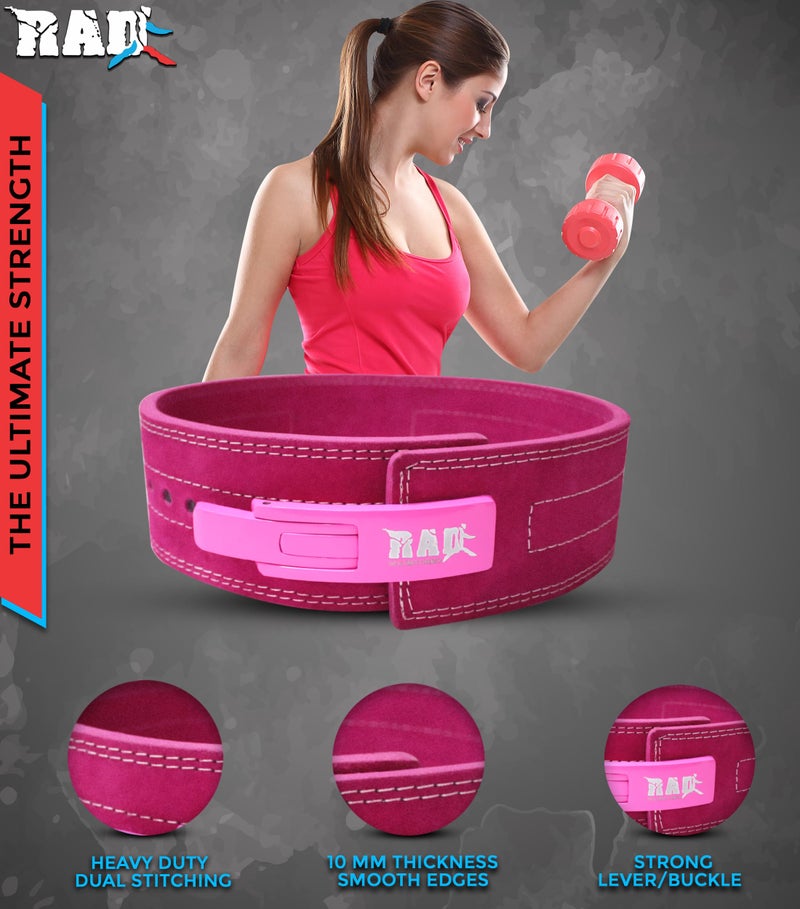 RAD Weight Lifting Belts Powerlifting and Weightlifting Belt with Lever Buckle, 10mm (Pink, Medium) - Image 4